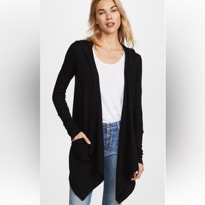 Splendid Black Waffle Knit Drape Front Thermal Cardigan Size Extra Small